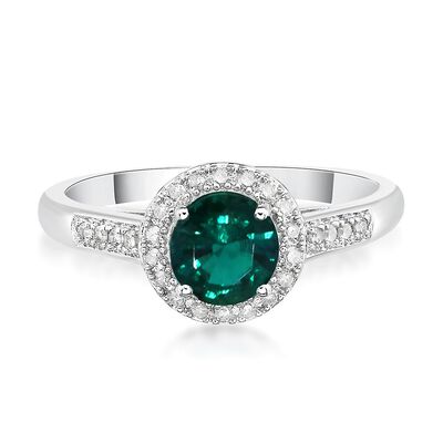 Lab Created Emerald & 1/8 ct. tw. Diamond Ring in Sterling Silver
