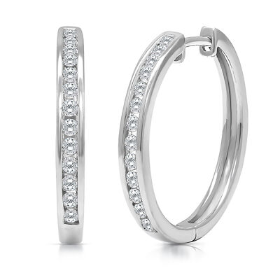 Diamond Channel-Set Hoop Earrings in Sterling Silver (1/2 ct. tw.)