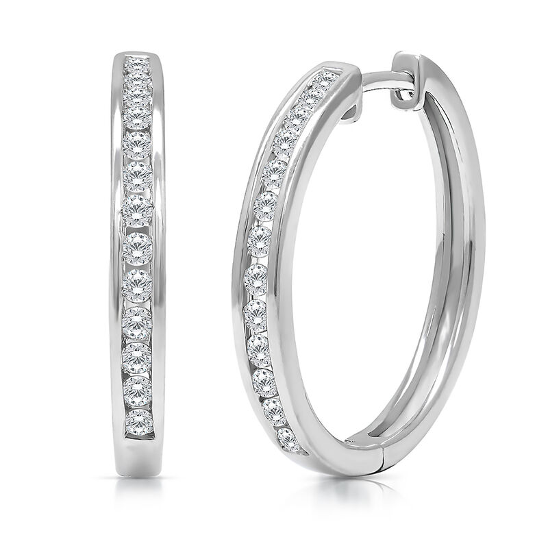 Diamond Channel-Set Hoop Earrings in Sterling Silver &#40;1/2 ct. tw.&#41;