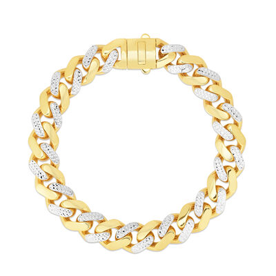 Semi-Solid Diamond-Cut Miami Cuban Bracelet in 14K Yellow Gold, 11.25MM, 8.5”