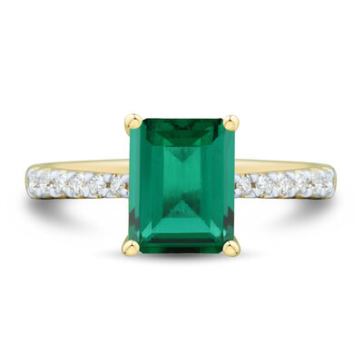 Lab-Created Emerald and Lab Grown Diamond Ring in 10K Yellow Gold (1/5 ct. tw.)