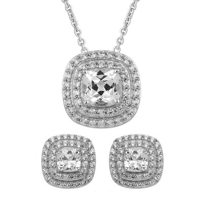 Lab Created White Sapphire Pendant & Earrings Set in Sterling Silver