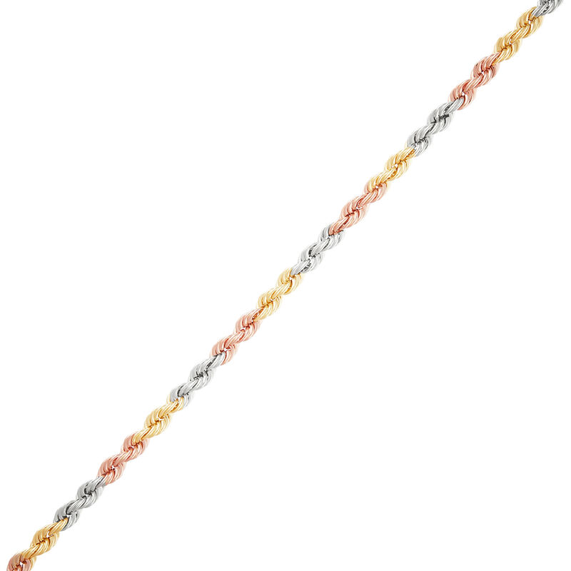 Tricolor Twisted Rope Chain in 10K Yellow, White &amp; Rose Gold, 3MM, 18&rdquo;