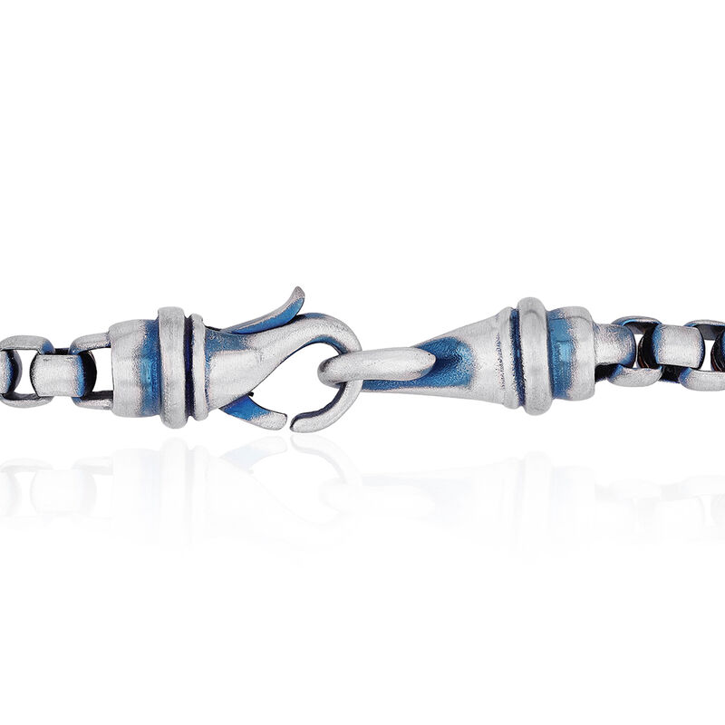 Men&rsquo;s Box Chain Necklace with Blue Ion Plating in Stainless Steel, 24&rdquo;