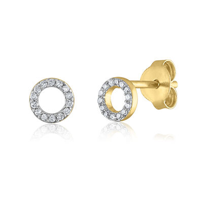 Circle Earrings with Diamond Accents in 14K Yellow Gold