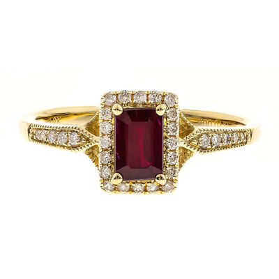 Emerald-Cut Ruby & Diamond Ring in 10K Yellow Gold (1/8 ct. tw.)