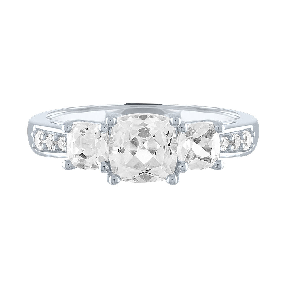 Three-Stone Morganite, White Sapphire & Diamond Engagement Ring in 10k Rose  Gold