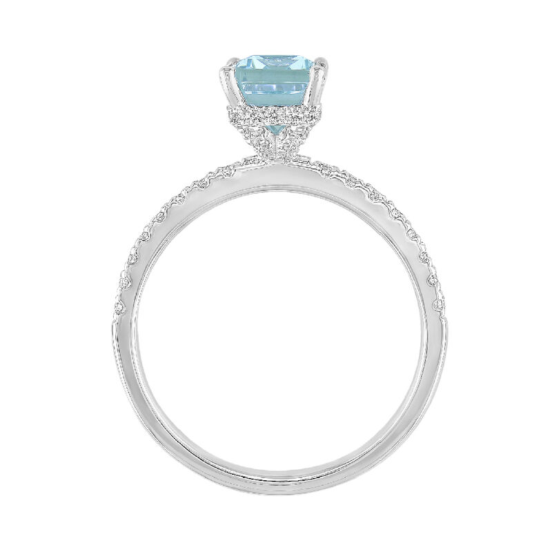 Emerald-Cut Aquamarine Ring with Diamond Side Stones in 14K White Gold &#40;1/3 ct. tw.&#41;