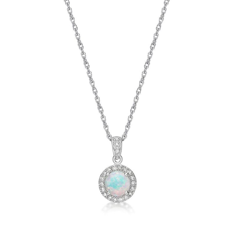 Opal &amp; 1/10 ct. tw. Diamond Pendant in Sterling Silver