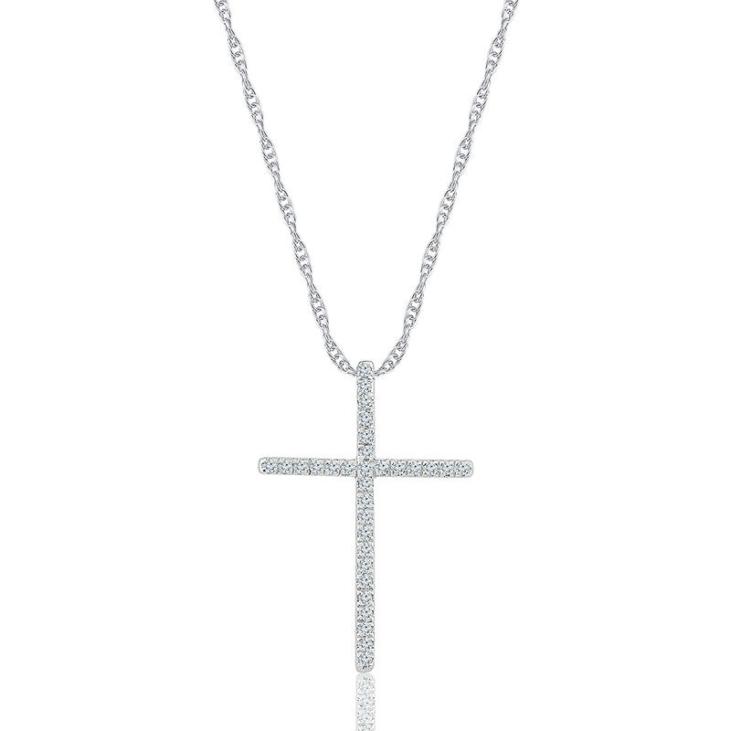 1/8 ct. tw. Diamond Cross Pendant in 10K White Gold | Helzberg Diamonds