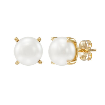 Button Cultured Freshwater Pearl Stud Earrings in 10K Yellow Gold