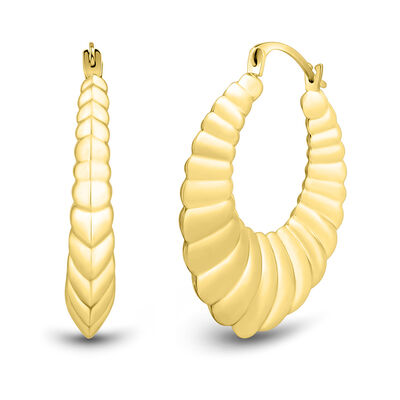 Polished Ribbed Back To Back Hoop Earrings in 14K Yellow Gold