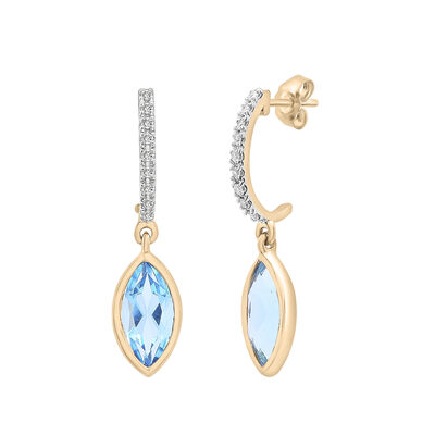 Marquise Blue Topaz Earrings with Diamond Accents in 14K Yellow Gold