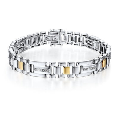 Men’s Diamond Link Bracelet in Sterling Silver, 8.5