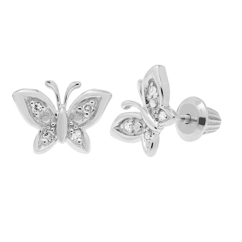 Children&#39;s Diamond Butterfly Stud Earrings in Sterling Silver