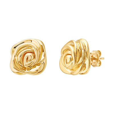 Rose Stud Earrings in 14K Yellow Gold, 14MM