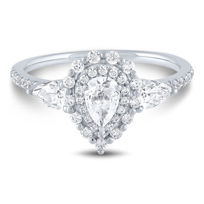 1 ct. tw. Diamond Double Halo Three-Stone Engagement Ring in 14K White Gold