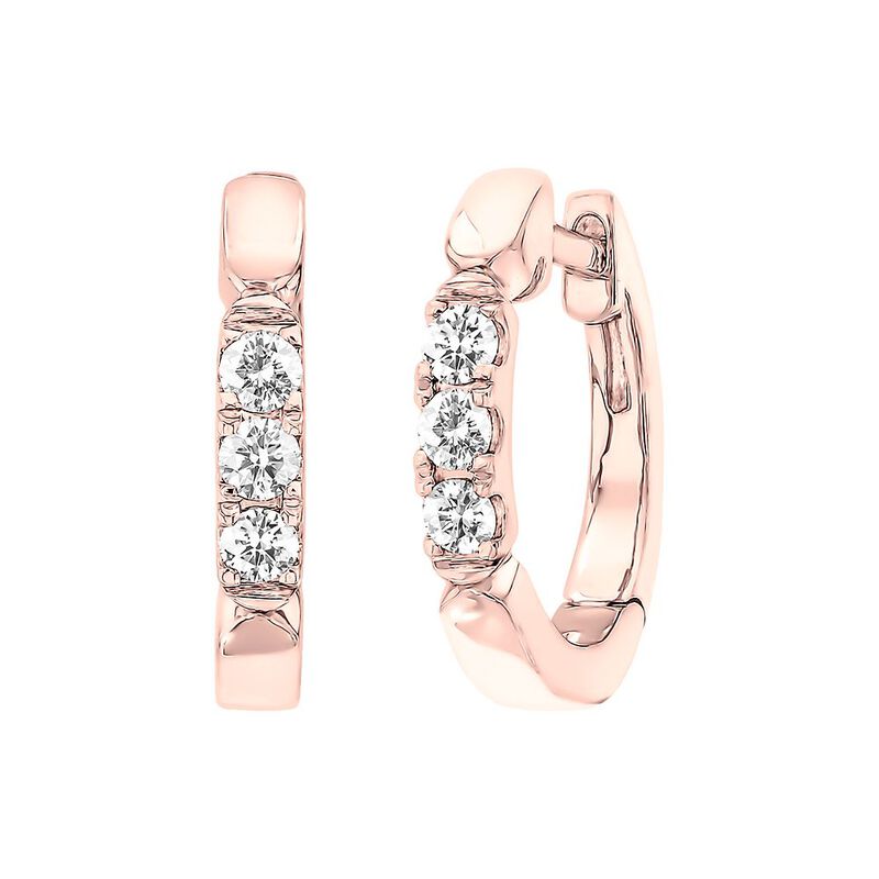 Neem een ​​bad samenvoegen vochtigheid 1/5 ct. tw. Diamond Hoop Earrings in 10K Rose Gold | Helzberg Diamonds