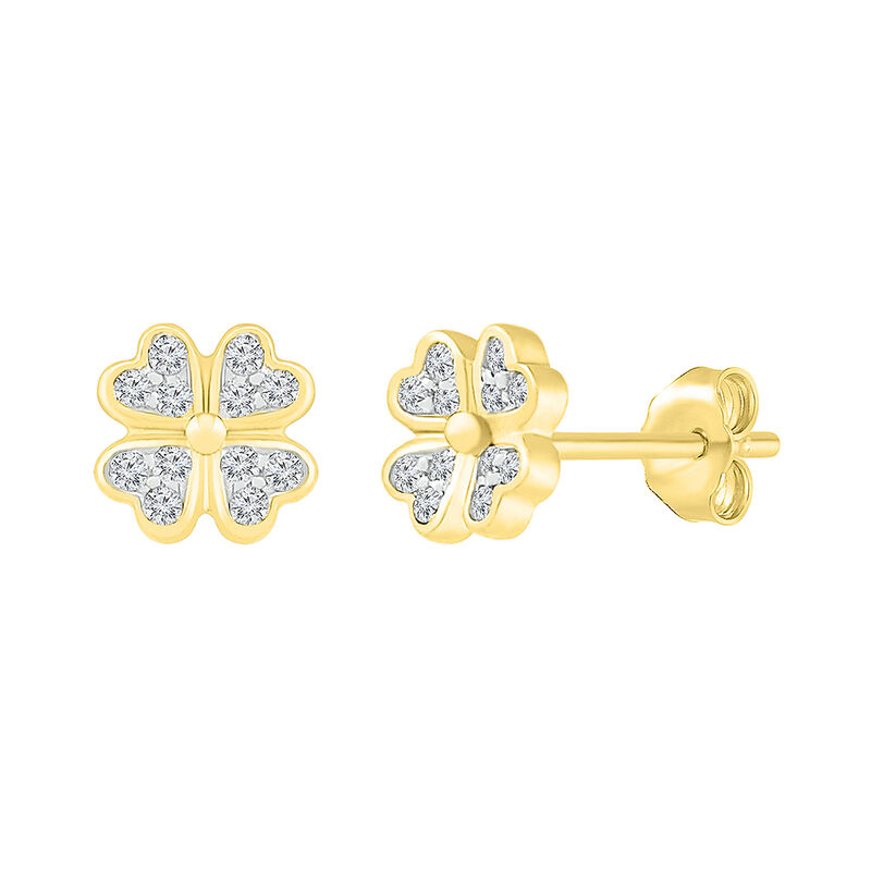 Diamond Clover Earrings in 10K Yellow Gold &#40;1/10 ct. tw.&#41;