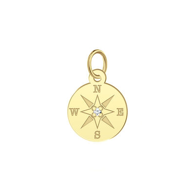 Diamond Accent Compass Charm in 10K Yellow Gold 