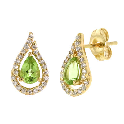 Pear-Shaped Peridot & Diamond Stud Earrings in 10K Yellow Gold (1/5 ct. tw.)