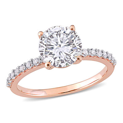 Lab Created White Sapphire Ring with Pavé Band in 10K Rose Gold (2 3/4 ct. tw.)