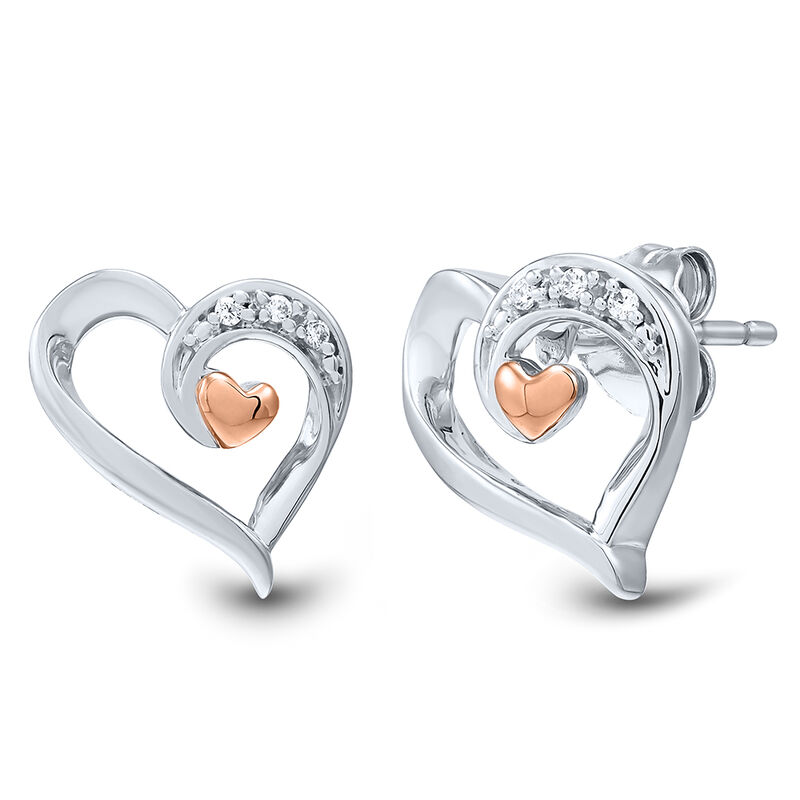 Diamond Heart Earrings in Sterling Silver