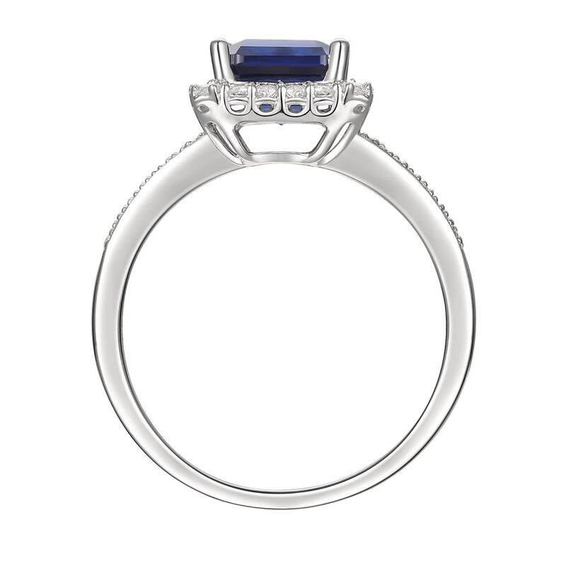 Lab Created Ceylon Sapphire Earrings, Pendant and Ring Set in Sterling Silver