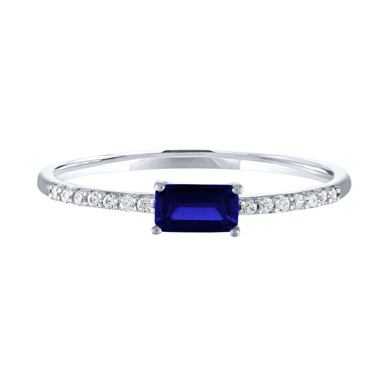 Blue Sapphire &amp; Diamond Ring in 10K White Gold