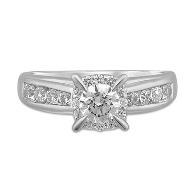 Round Side-Stone Engagement Ring with Halo in 14K White Gold (1 ct. tw.)