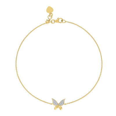 Diamond Accent Butterfly Bracelet in 10K Yellow Gold, 8”