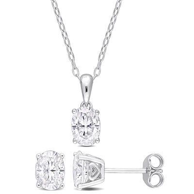 Oval Lab-Created Moissanite Pendant & Stud Earrings in Sterling Silver (3 ct. tw.)
