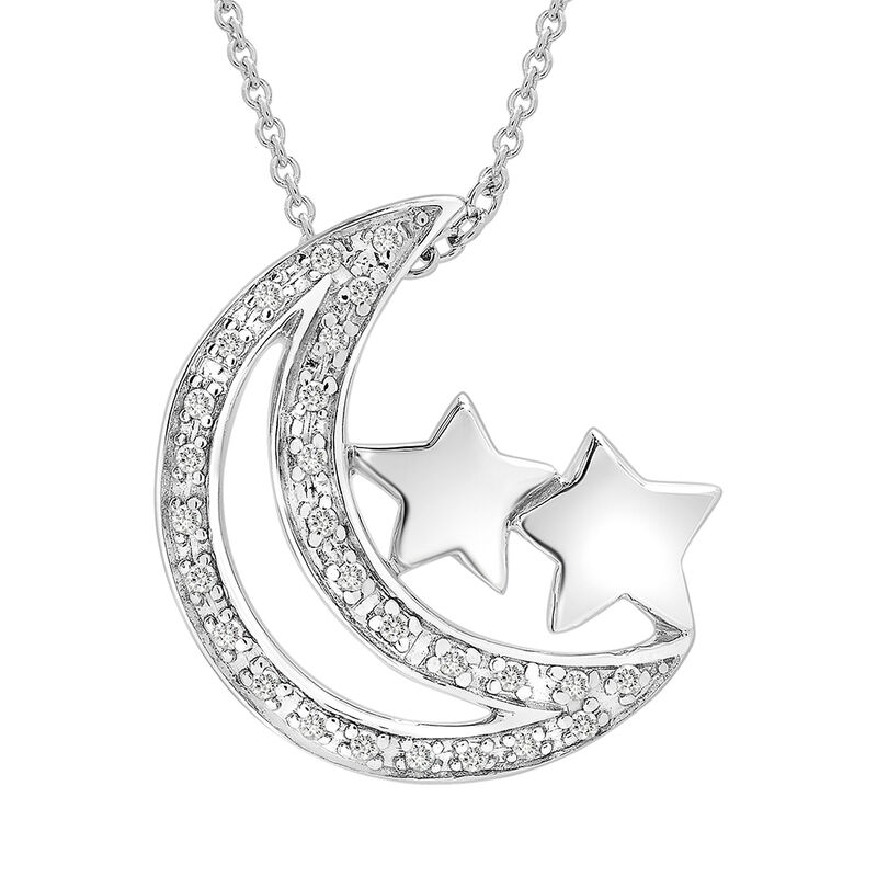 Moon &amp; Stars Pendant with Diamond Accents in Sterling Silver