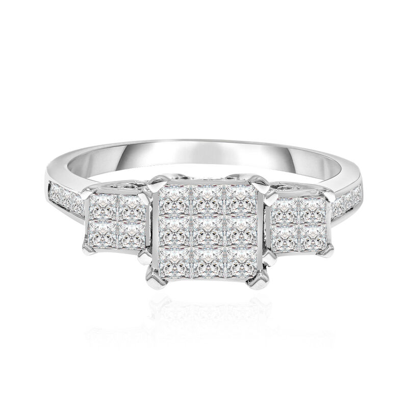 Three-Stone Cluster Diamond Engagement Ring with Princess-Cut in 10K White Gold &#40;1 ct. tw.&#41;