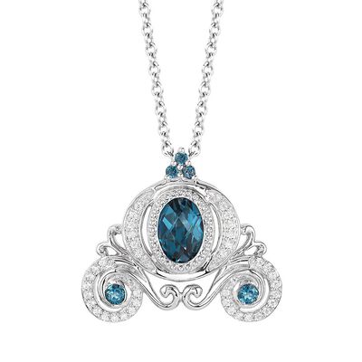 Cinderella Blue Topaz Carriage Pendant with Diamonds in Sterling Silver (1/10 ct. tw.)