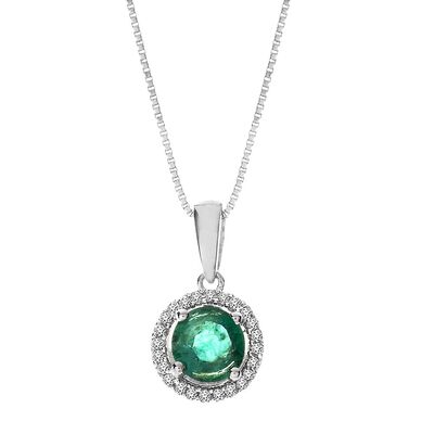 Emerald & Diamond Pendant in 10K White Gold