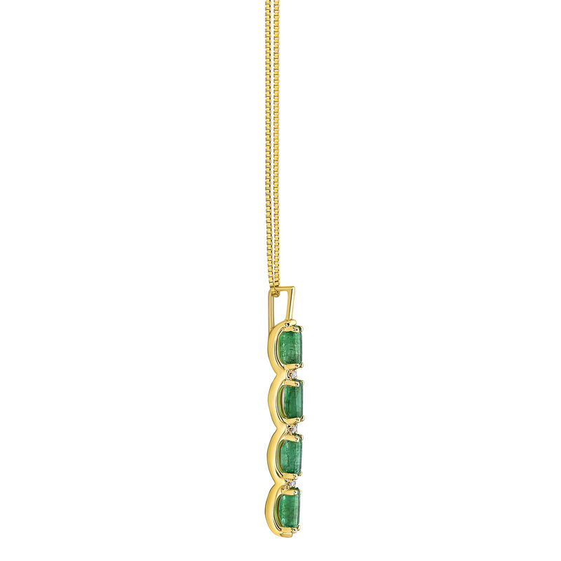 Emerald and Diamond Accent Vertical Bar Pendant in 14K Yellow Gold