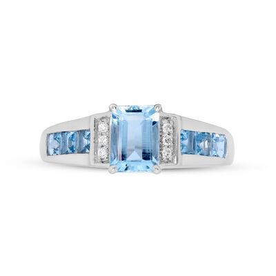 Emerald-Cut Aquamarine & Diamond Accent Ring in 10K White Gold