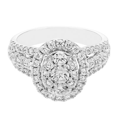 Oval-Shaped Multi-Diamond Engagement Ring in 14K White Gold (1 1/2 ct. tw.)