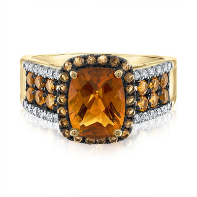 Citrine Ring with Brown Topaz and Diamond in 10K Yellow Gold