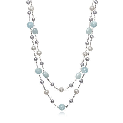 Freshwater Cultured Pearl & Aquamarine Tin Cup Necklace