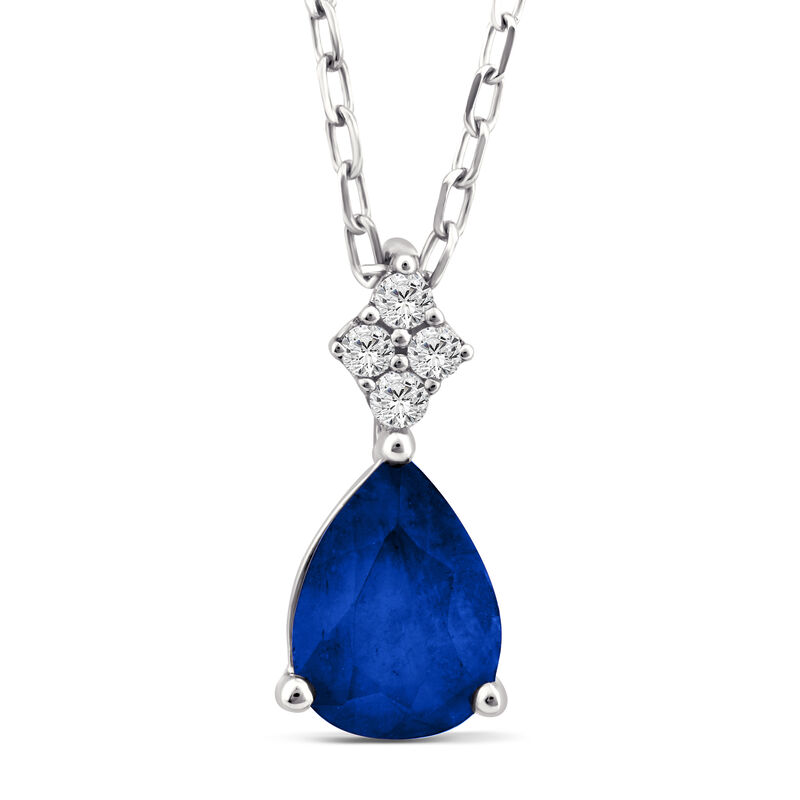 Blue Sapphire and Diamond Accent Drop Pendant in 10K White Gold