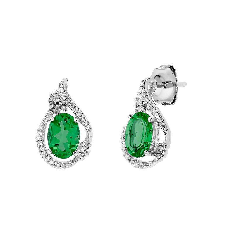 Lab Created Emerald &amp; Diamond Earrings in Sterling Silver