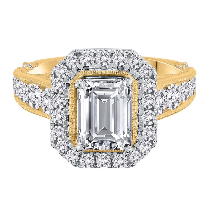 Lab Grown Diamond Bellissima emerald-cut halo bridal set in 14k yellow and white gold &#40;3 ct. tw.&#41;