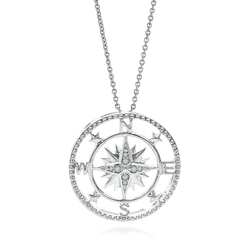 Circle of Love&amp;&#35;174; Diamond Compass Pendant in Sterling Silver