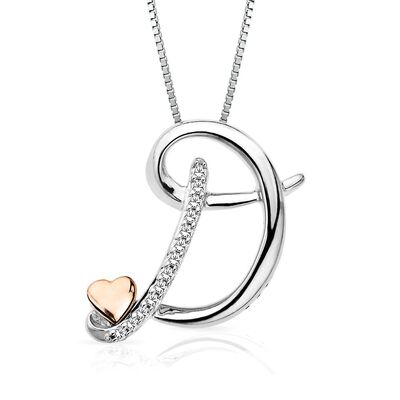 Diamond D Initial Pendant in Sterling Silver & 14K Rose Gold