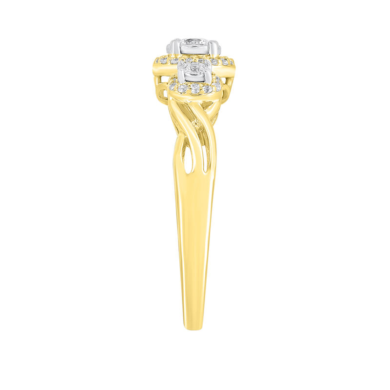Three-Stone Halo Engagement Ring with Illusion Settings in 10K Yellow Gold &#40;1/4 ct. tw.&#41;
