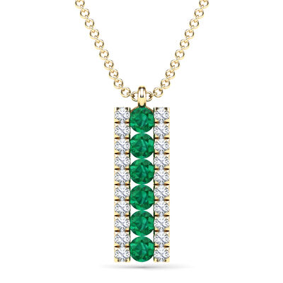 Diamond and Emerald Bar Pendant in 14K Yellow Gold (1/10 ct. tw.)