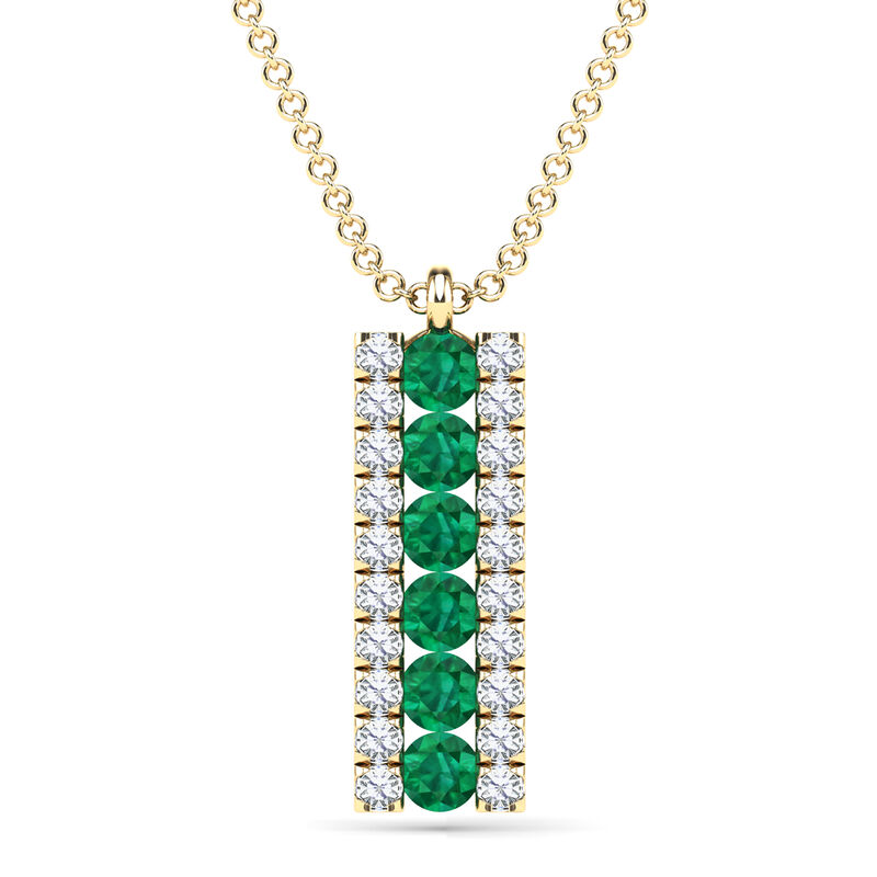 Diamond and Emerald Bar Pendant in 14K Yellow Gold &#40;1/10 ct. tw.&#41;