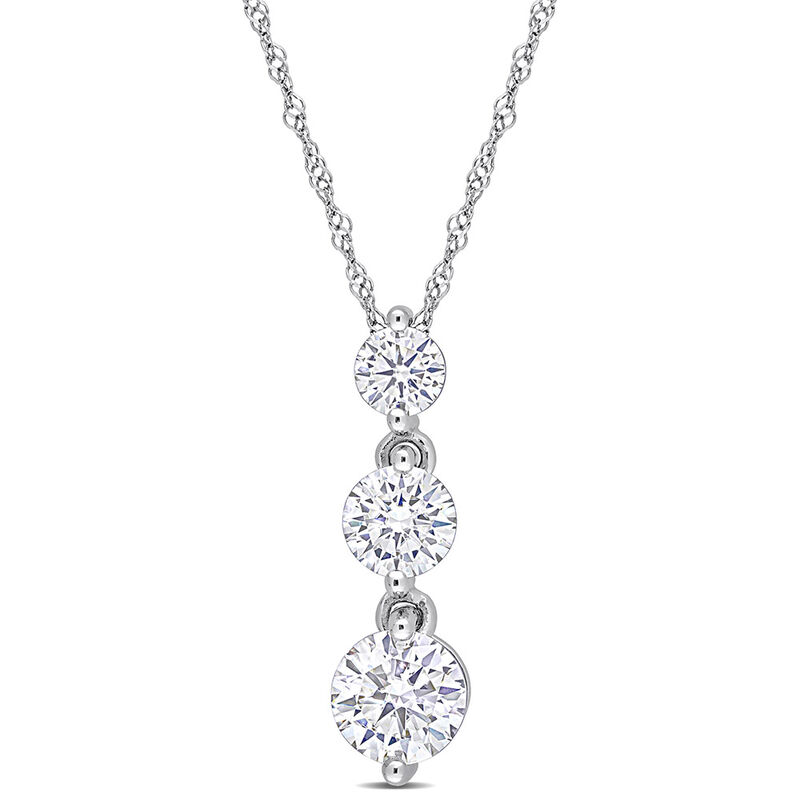 Moissanite Pendant with Three-Stone Drop in Sterling Silver &#40;1 2/5 ct. tw.&#41;